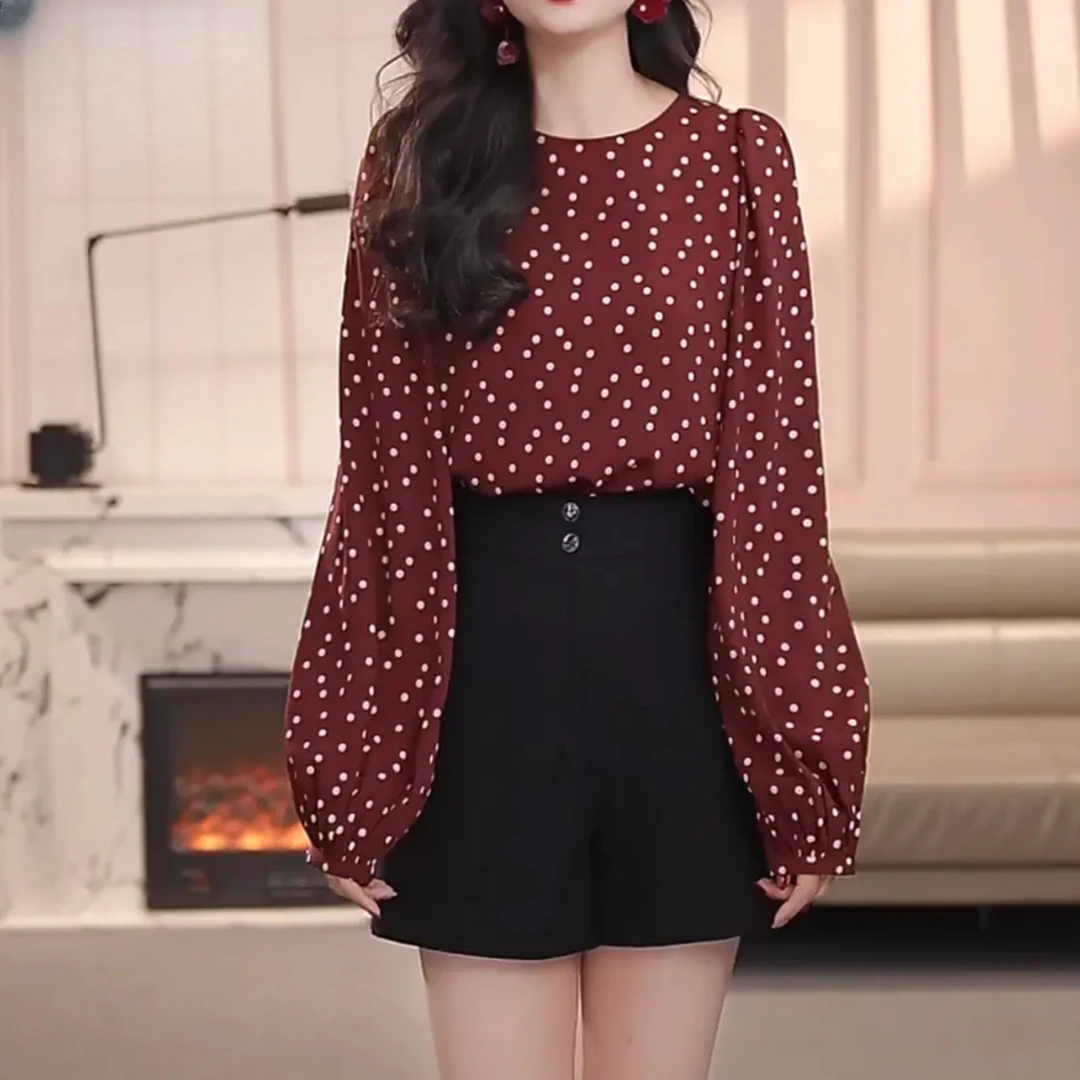 AMASS阿玛施春夏时尚新款圆领泡泡袖长袖衬衣通勤衬衫5301128上衣