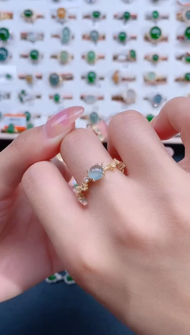 翡翠戒指银S925镶嵌天然翡翠