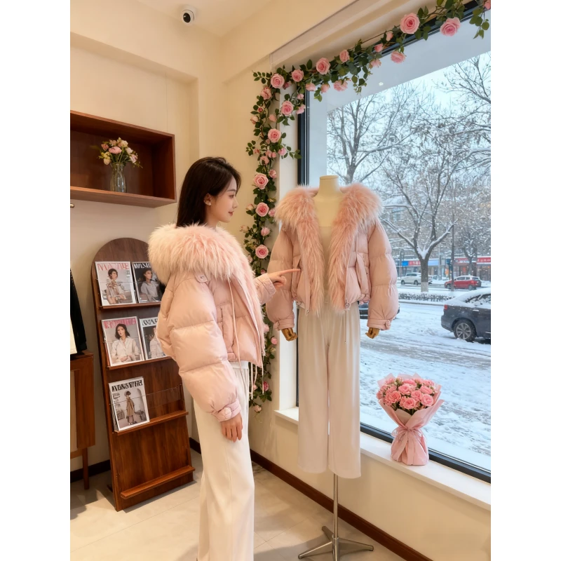 2025年秋冬新款大毛领休闲保暖棉服女韩系时尚短款厚款棉衣外套