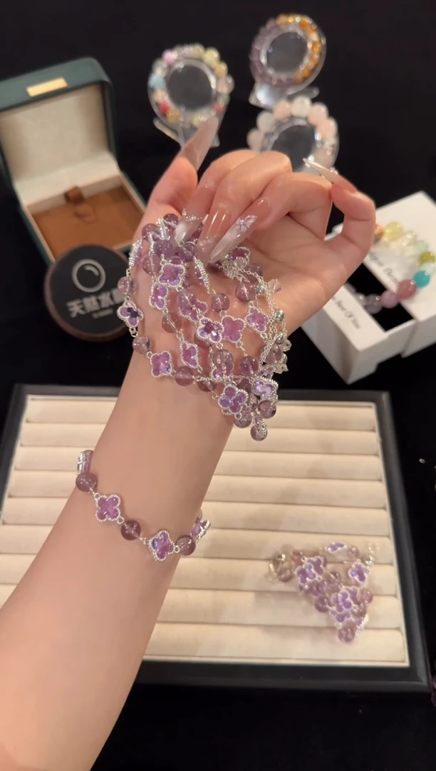 水晶手链合金紫水晶四叶草x1740