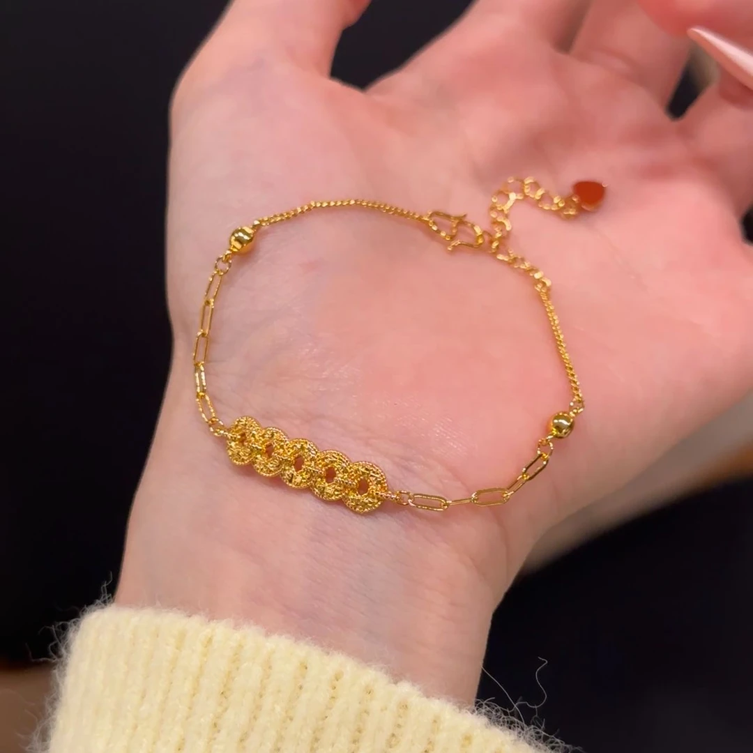 合金手链 [离火]碎碎冰五帝钱币手链轻奢钱多多高颜值手链可调节