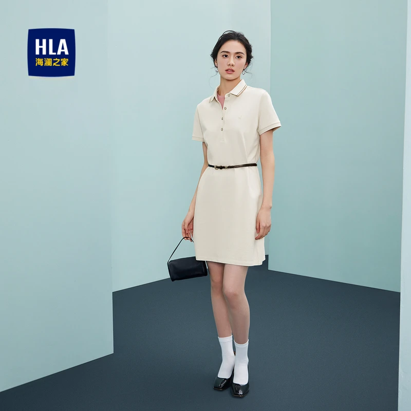 【情侣系列】HLA海澜之家女式Polo裙春夏24新显瘦翻领女装修身显瘦