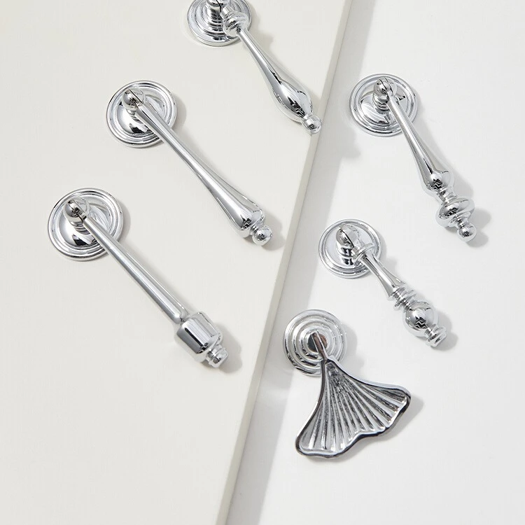 宝珀法式银色高级感黄铜吊坠拉手现代简约高档厨房橱柜衣柜门把手