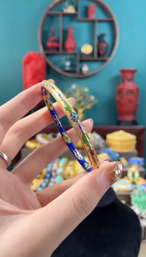 非遗景泰蓝开口镯子57-62宝蓝