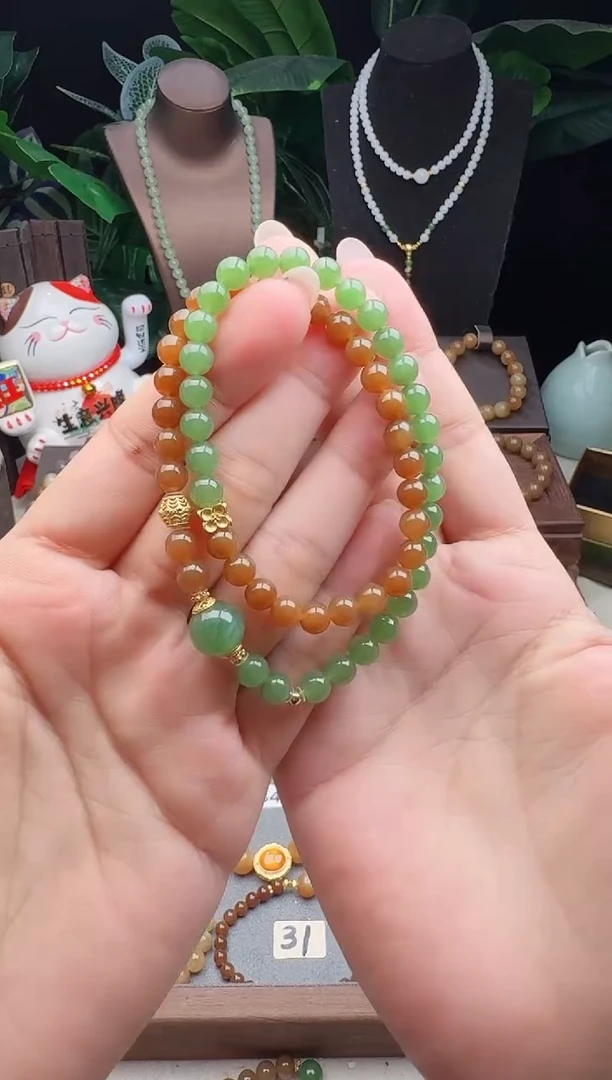 未镶嵌手链和田玉精品6m碧玉配糖玉双圈手串