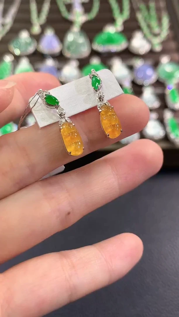 18K金镶嵌翡翠耳饰g100多样性一件发货