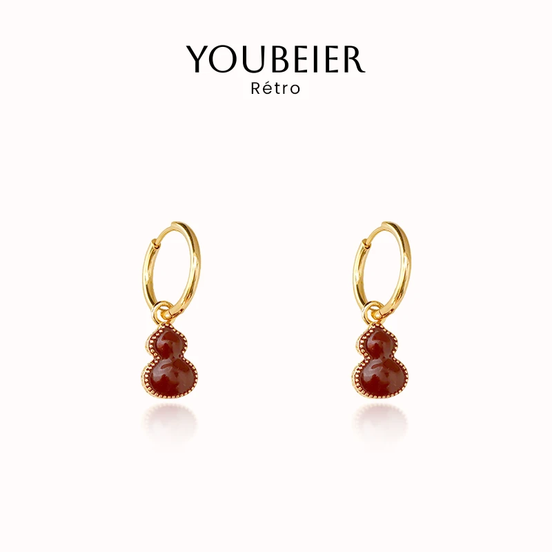 YOUBEIER 小众设计双面葫芦耳环女轻奢气质百搭红色耳饰2025新款
