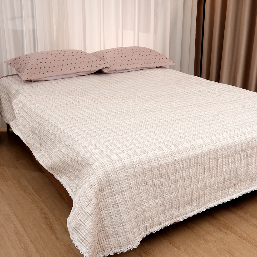 韩式花边格子多功能单床盖200*230cm