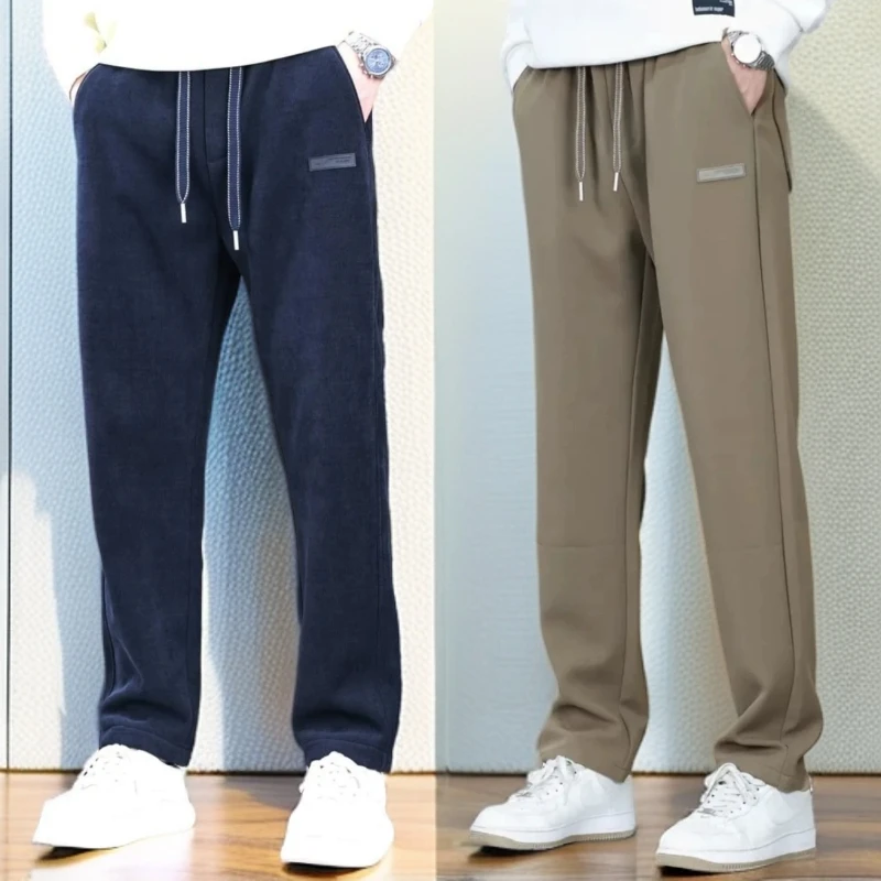 春秋新款海藻纹直筒休闲裤男士时尚简约百搭宽松弹力运动束脚长裤