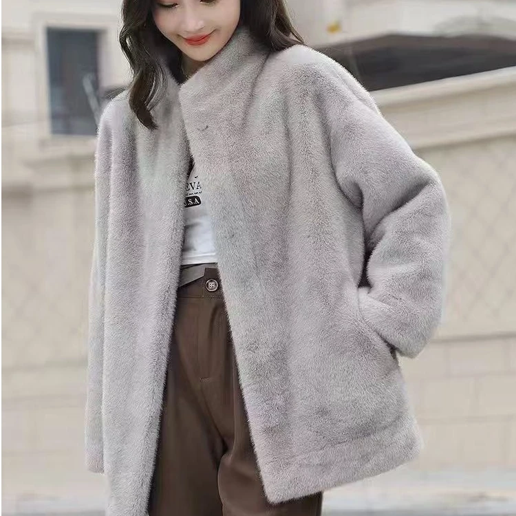 ZL[丽姐优选]立领中款环保皮草外套