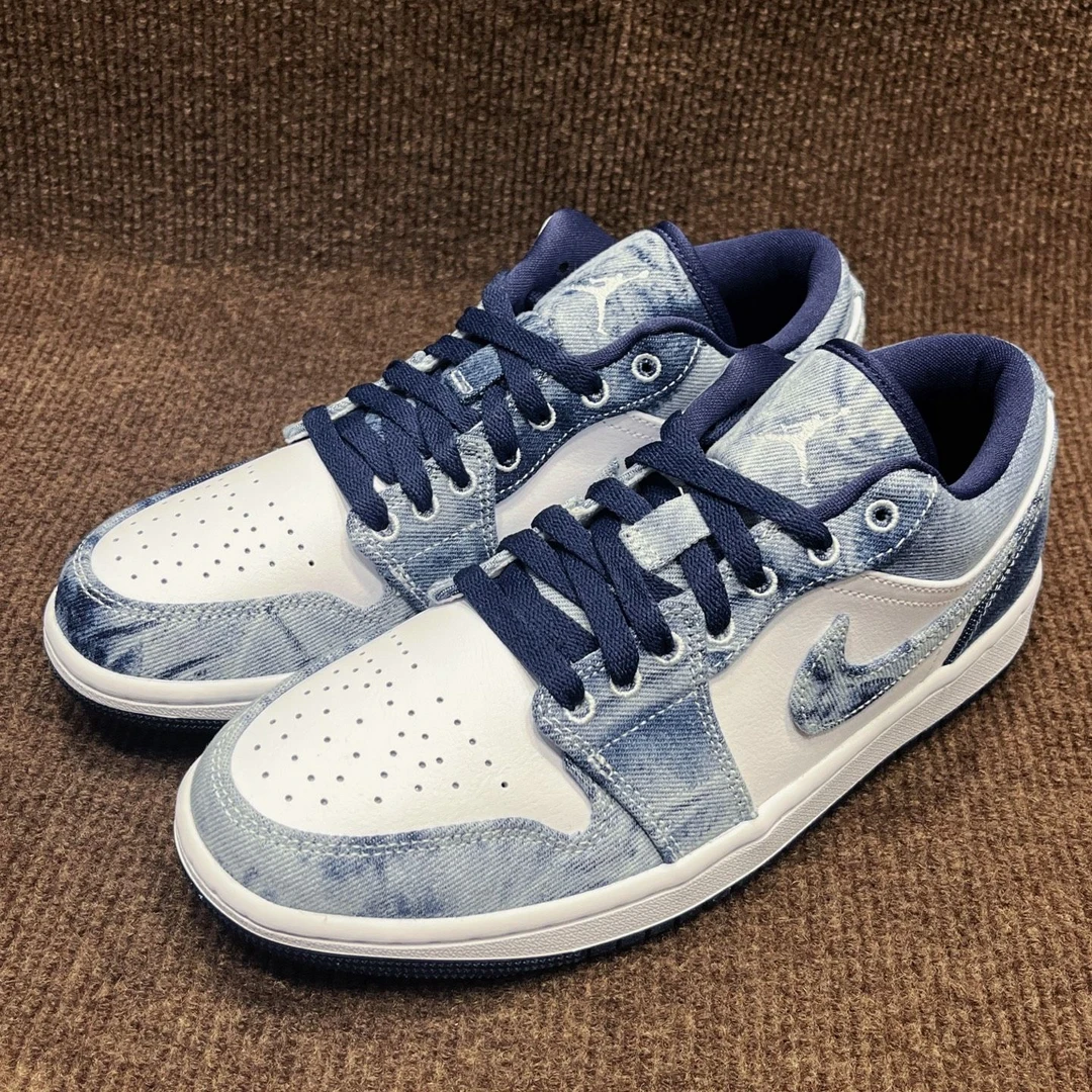 Air Jordan 1 Low男款白蓝水洗丹宁低帮复古运动休闲板鞋官方正品