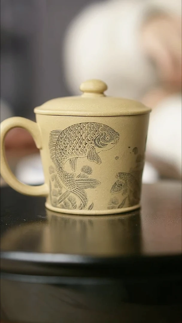 茶杯紫砂奕如鱼藻盖杯