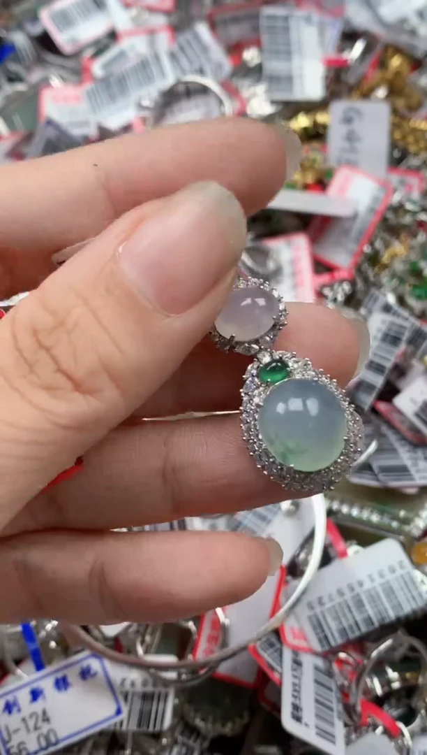 银S925镶嵌戒指翡翠天然A货缅甸翡翠