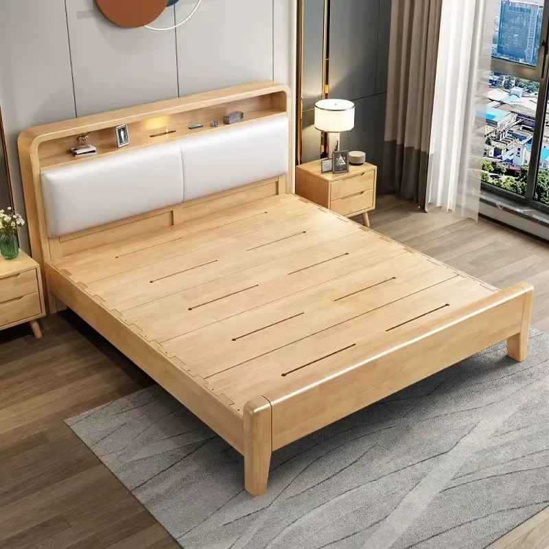 北欧实木床现代简约带夜灯1.8米软靠双人床1.5m1.35小户型1.2储物