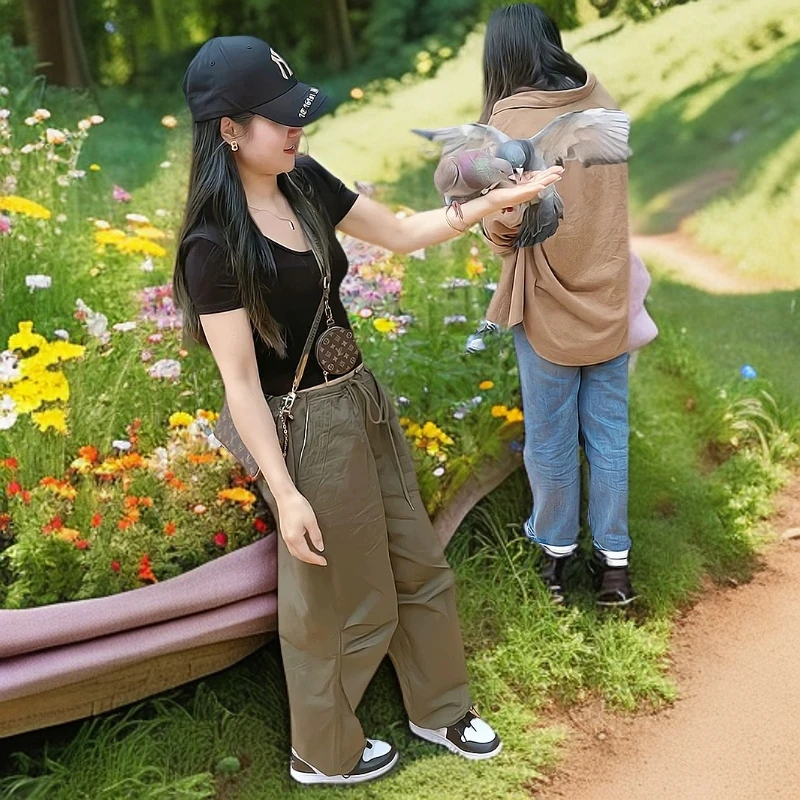 2025夏季修身短袖T恤帅气宽松休闲裤显瘦女潮HY00189减龄网红复古