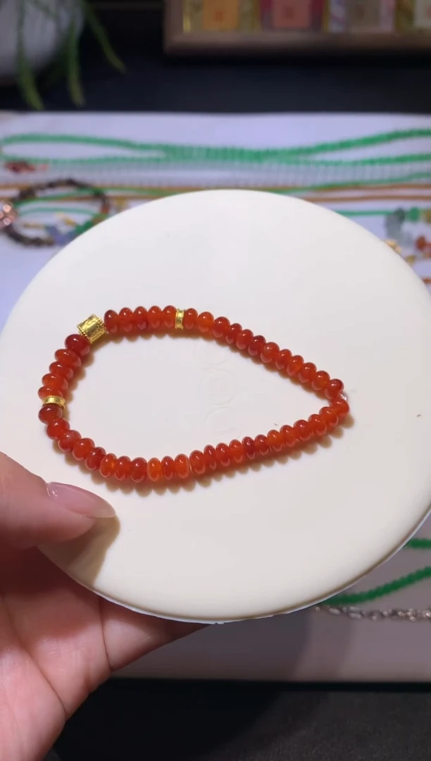 【闪购商品】定制翡翠足金镶嵌鼓珠手串28000+1400