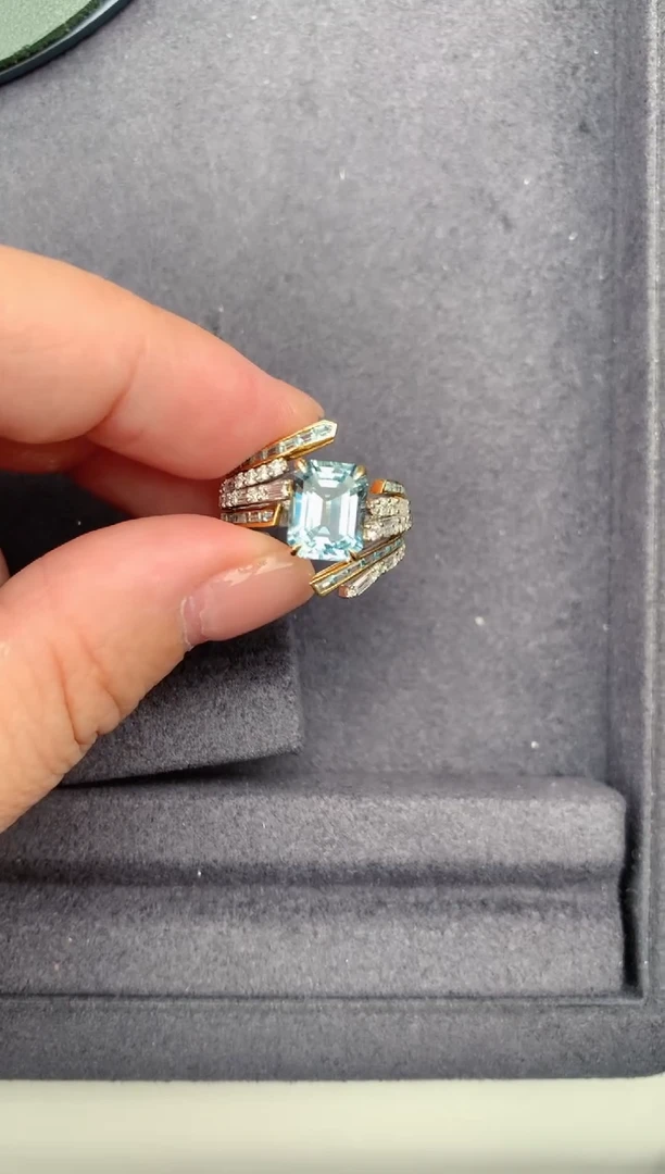 18K金镶嵌戒圈海蓝宝石2.6ct蓝宝石   定制GB