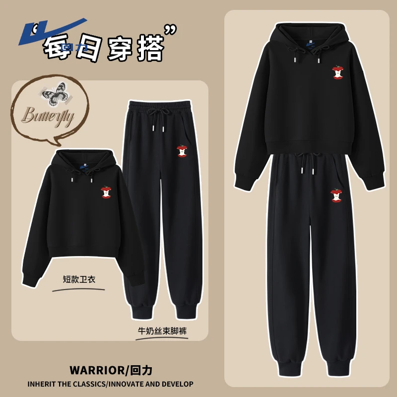 Warrior/回力短款连帽洋气休闲卫裤套装女生韩系ins衣服时尚潮流