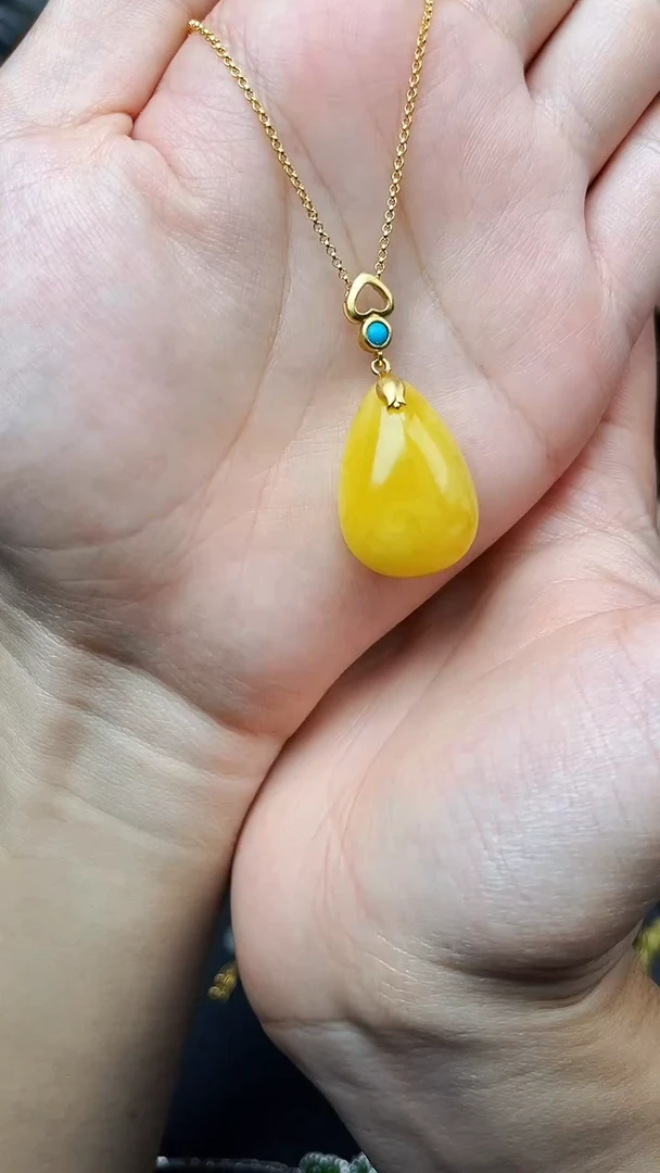 蜜蜡颈饰银S925镶嵌水滴 06