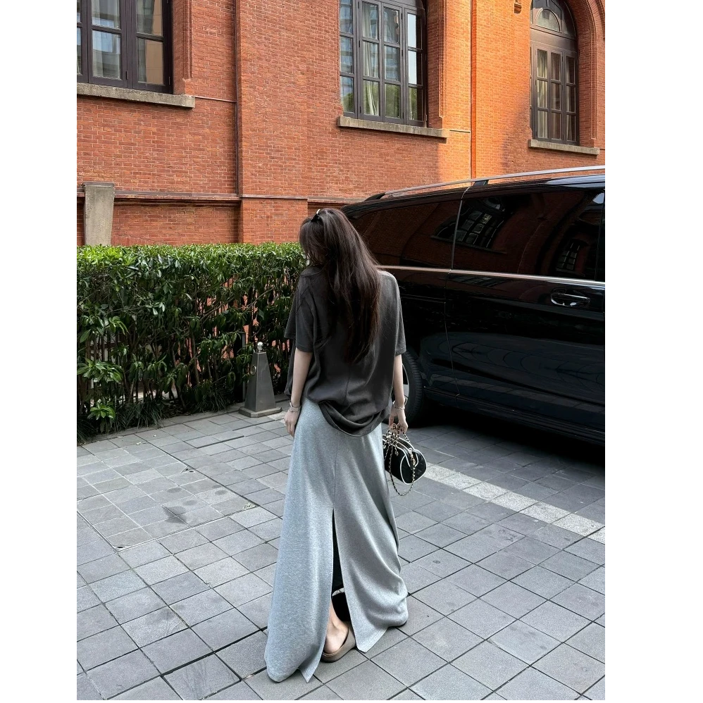 2025年新款氛围感拖地裙后开叉垂感松弛显瘦半身裙长裙夏B3689