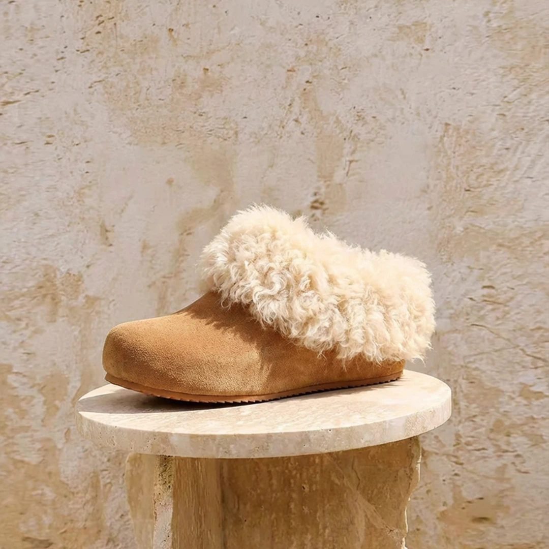 韩版真皮厚底毛毛单鞋女2025秋冬新款内增高加绒保暖勃肯鞋雪地靴