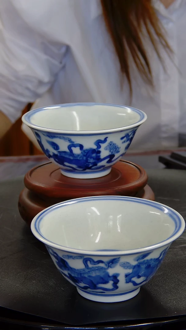 碗青花狮戏纹碗#459#瓷器一对