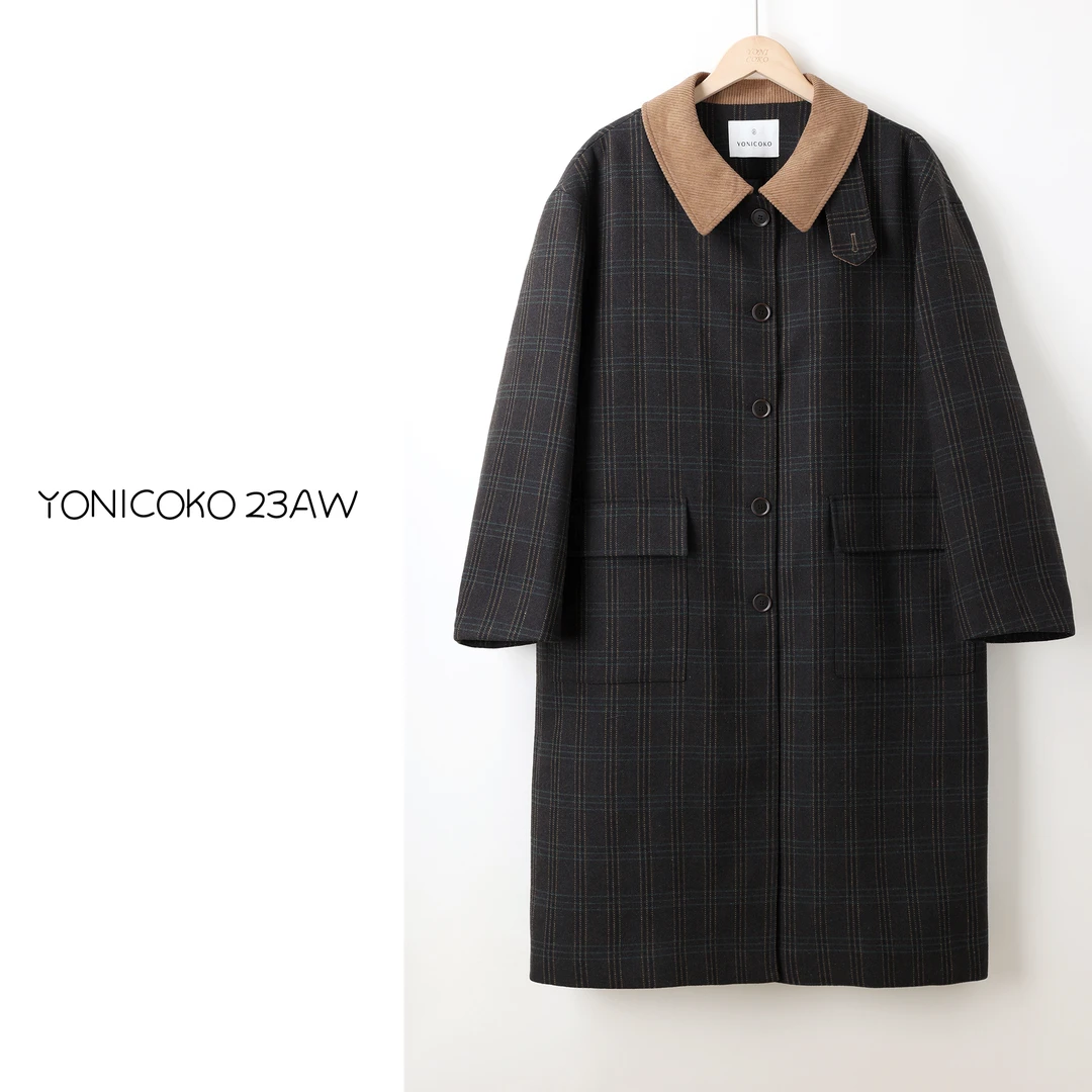 【伯爵】羊毛格子长款毛呢外套深咖色翻领格纹休闲风衣MHH8005