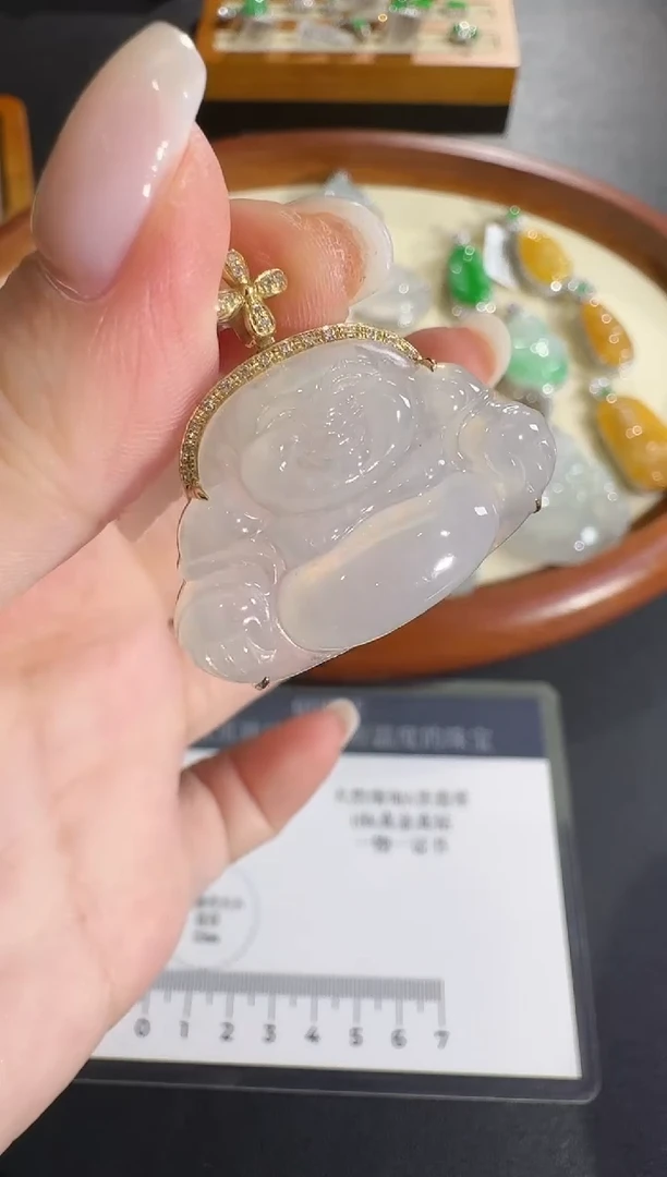 吊坠(不含链)18K金镶嵌翡翠【源头工厂】钻石镶嵌