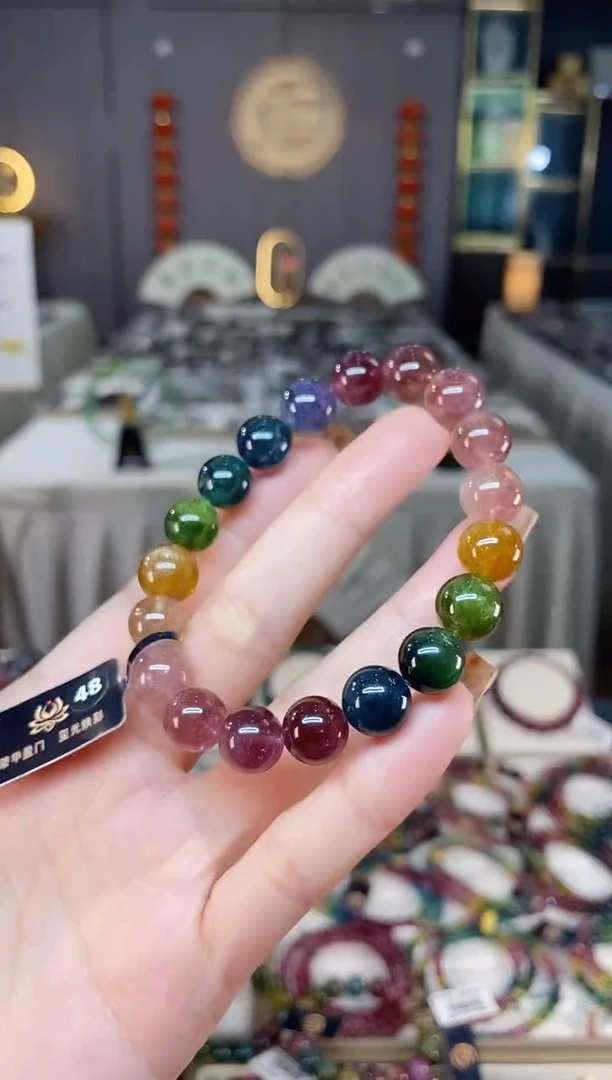 未镶嵌老矿碧玺色标彩虹单圈手串10mm+碧玺dan多样性发货一条