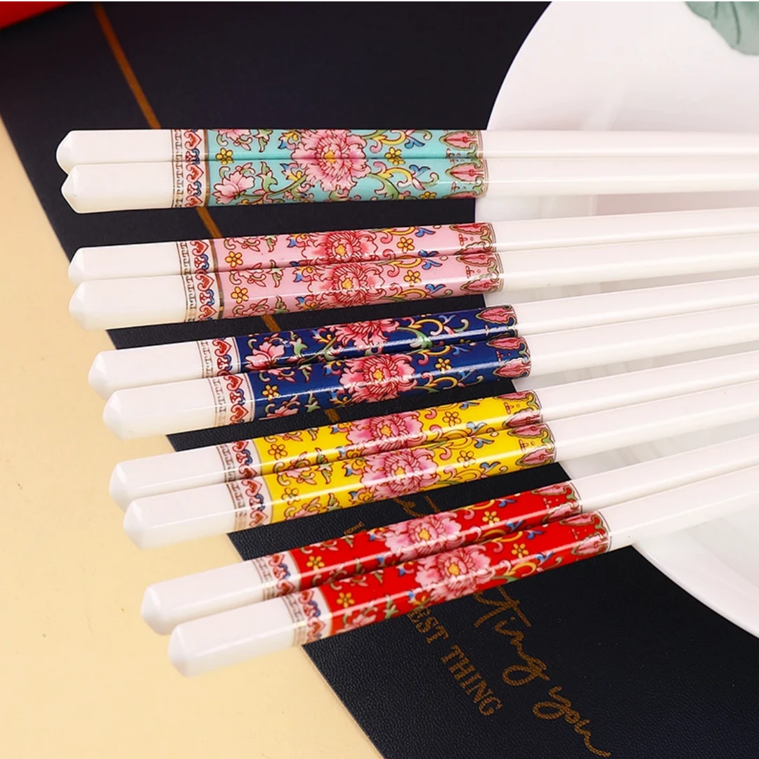 景德镇珐琅彩陶瓷筷子分餐分色筷子高档防霉防滑创意国风