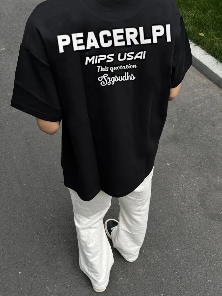 【重磅纯棉】夏季时尚休闲百搭黑色半袖宽松潮流印花圆领男短袖T恤