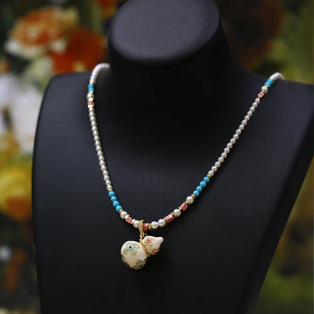 铜合金项链 长款彩色多巴胺珐琅葫芦可拆戴气质复古 项链-8422