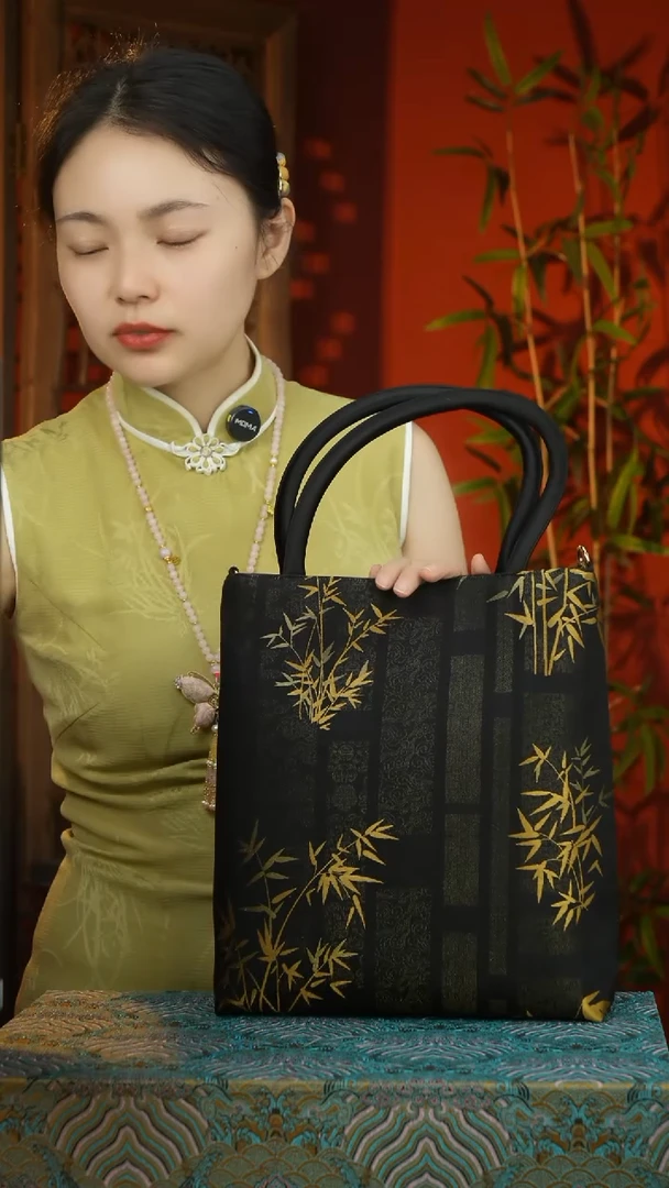 刺绣竹子托特非遗宋锦包包