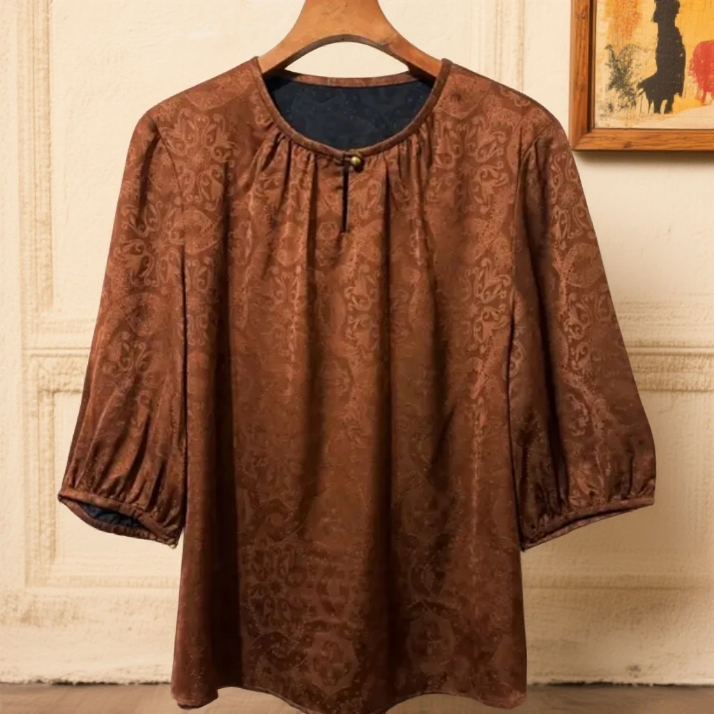 115【王公子专属】双色高端轻奢花罗短袖小衫女装