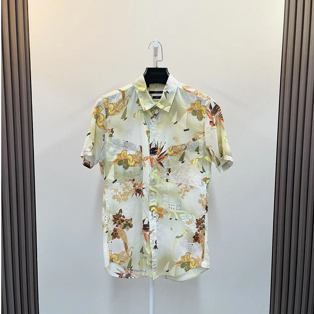 未使用 GUCCI/古驰 /意产设计感花卉字母logo短袖衬衫/尺码40