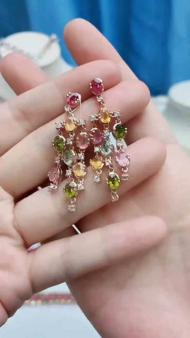 银S925镶嵌耳饰碧玺213ZB1113产品一个（多样性）