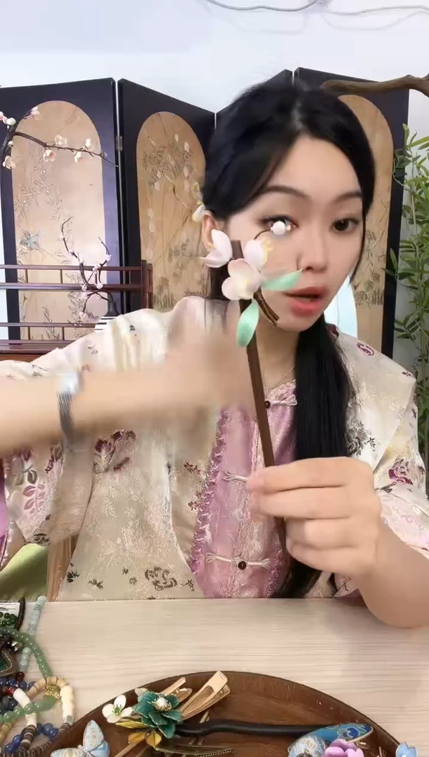 刺绣簪花蚕丝掐丝绒花发簪子手作兰花朵日常穿搭古典旗袍发饰品