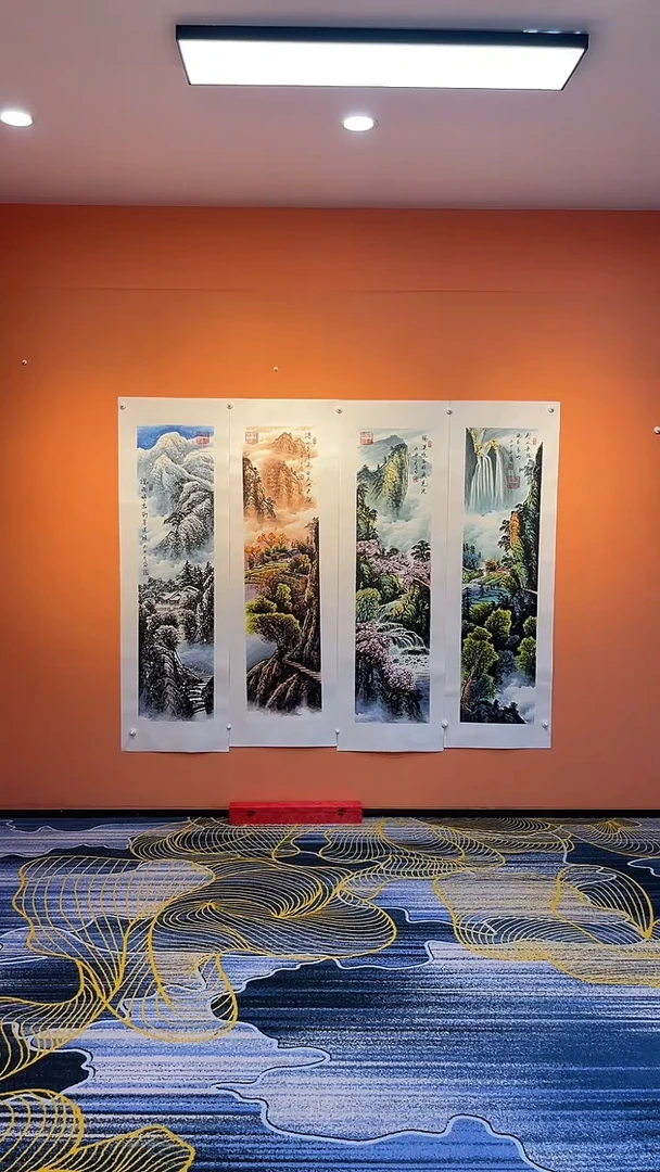 国画张巨富 彩墨山水四条屏+书