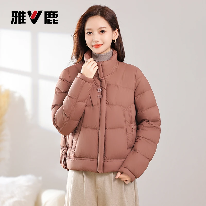 V/雅鹿2025冬季新款羽绒服女时尚轻薄立领保暖百搭外套小个子正品