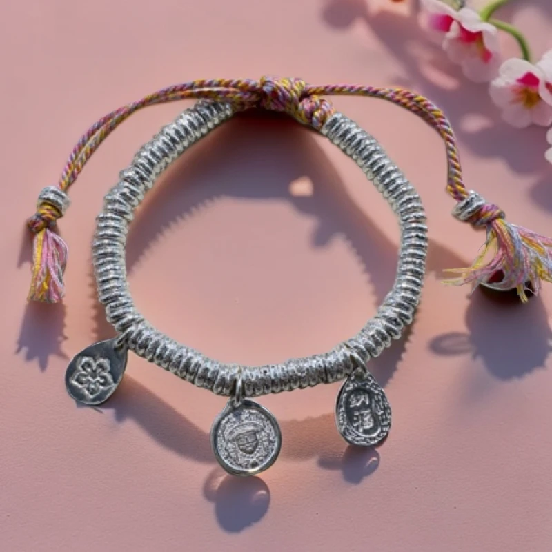 足银手链 黄财神元素以藏式盘缠形式呈现戴上福运满满 财源滚滚来