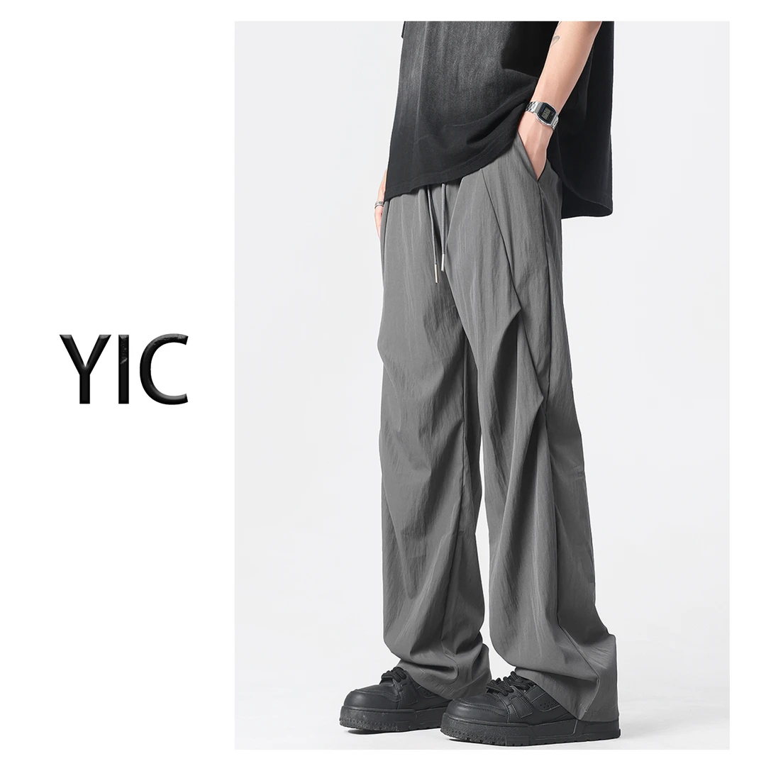 爆款2025新款夏季褶皱裤降落伞兵裤男垂感拖地宽松休闲百搭长裤男