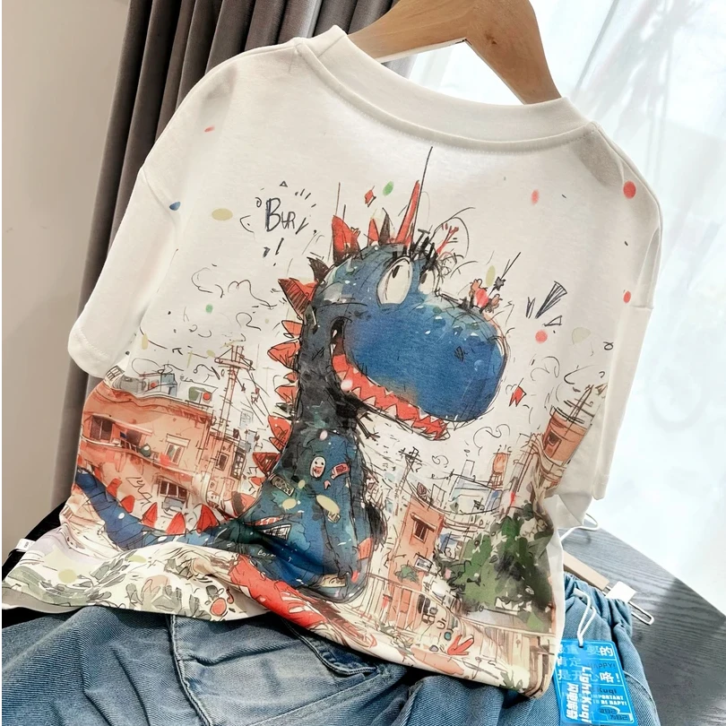 新款儿童短袖中国风卡通动漫夏季T恤洋气印花中大童潮流韩版宽松