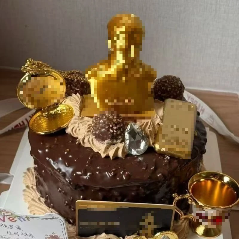 男士蛋糕蛋糕配件怀表金色生日蛋糕装饰摆件
