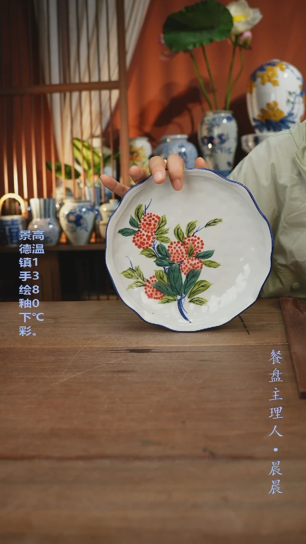 瓷片【简家甄选】景德镇设计师釉下手绘陶瓷餐具