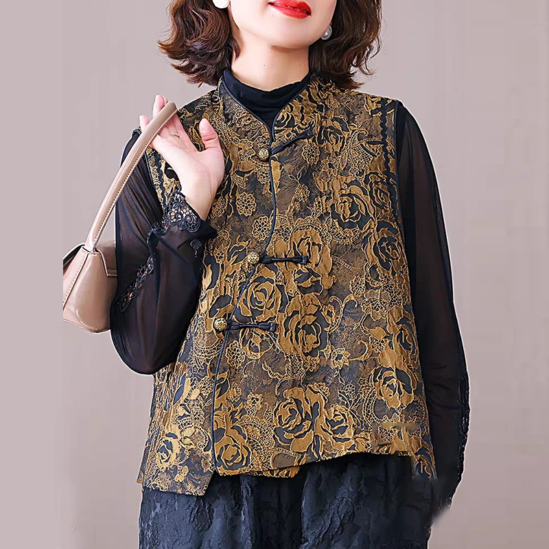 新中式马甲2025新款唐装立领提花气质高端马夹中国风马甲春秋款