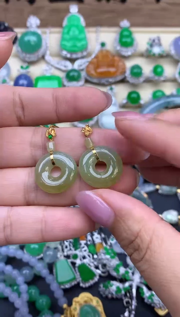 翡翠18K金镶嵌耳饰337-春日珠宝