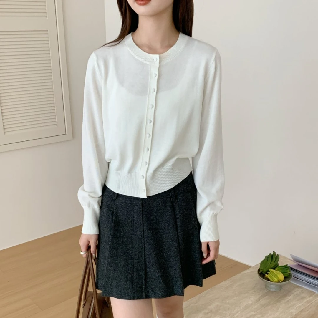 【素简.510156】秋冬新款羊毛金银丝单排跟色扣开衫女装上新针织衫