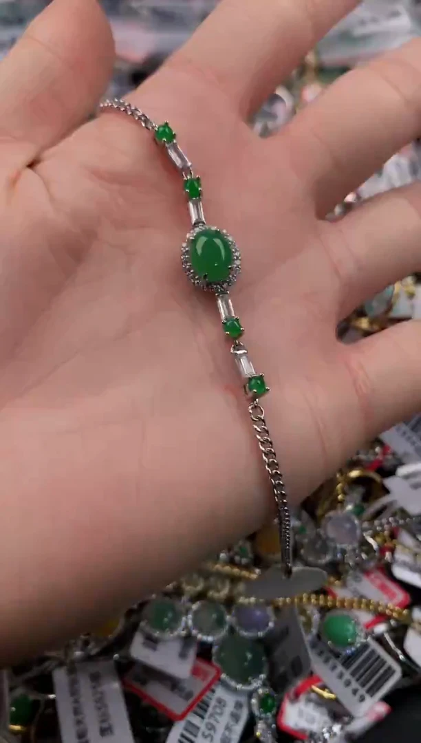 银S925镶嵌戒指翡翠4       5