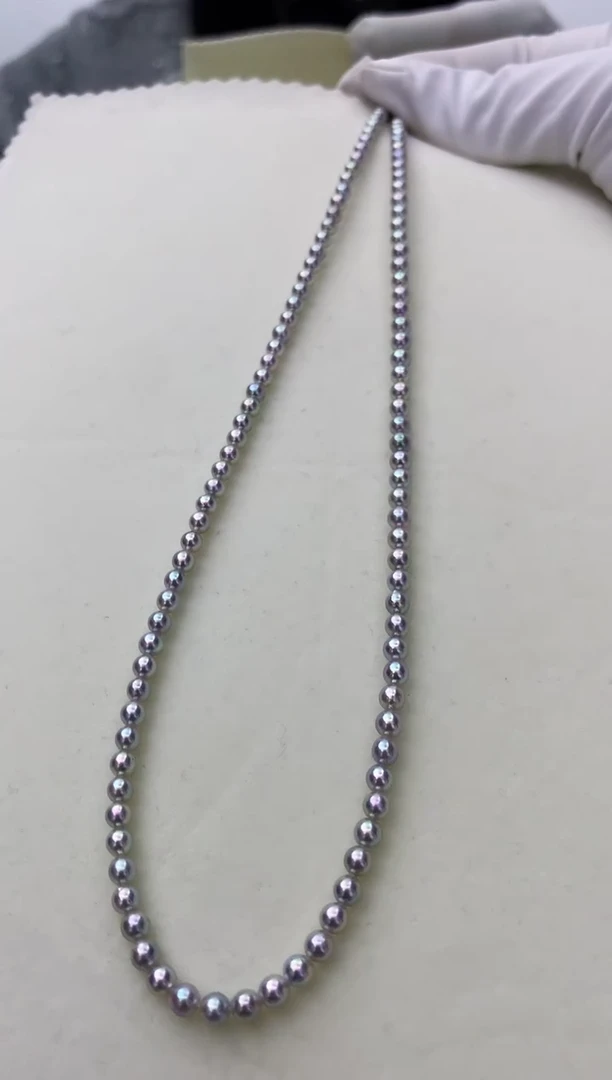 银S925镶嵌DA海水珍珠 GD182 灰珠串链3-4MM