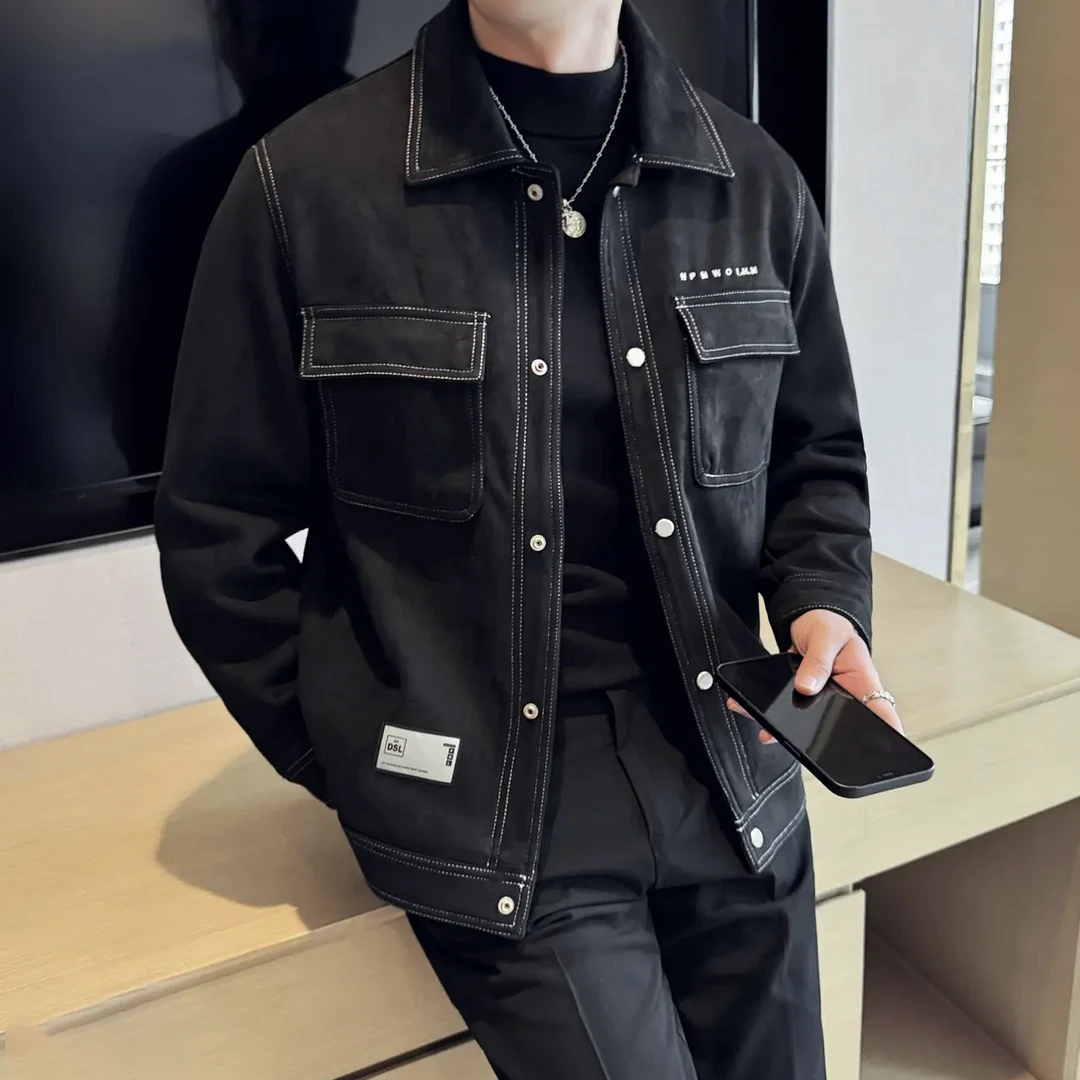 【妍妍】秋冬加厚男士仿麂皮时尚休闲百搭夹克外套S09